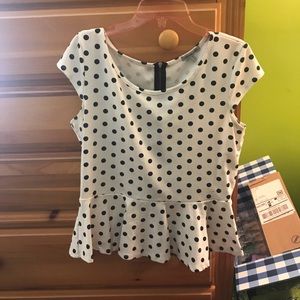 White and Black Polka Dot Peplum Top